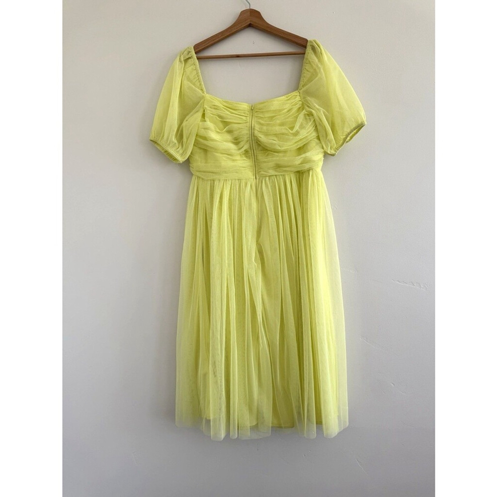 Anaya cut-out puff sleeve women midi dress in light yellow green size 10 - Picture 7 of 13